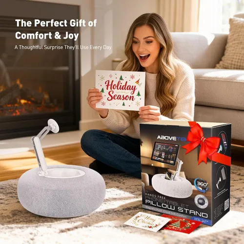 Vista 7 de AboveTEK Soporte de almohada Kindle, soporte magnético para iPad para cama con cuenco de aperitivo, almohada suave ajustable de 360° para leer, Gris