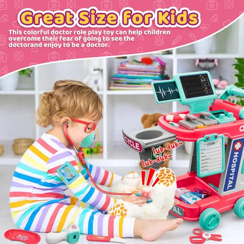 Vista 6 de Kit de médico para niños – Juego de doctor de simulación para niños pequeños con estetoscopio – Juego médico de juguete para niños y niñas – Kit