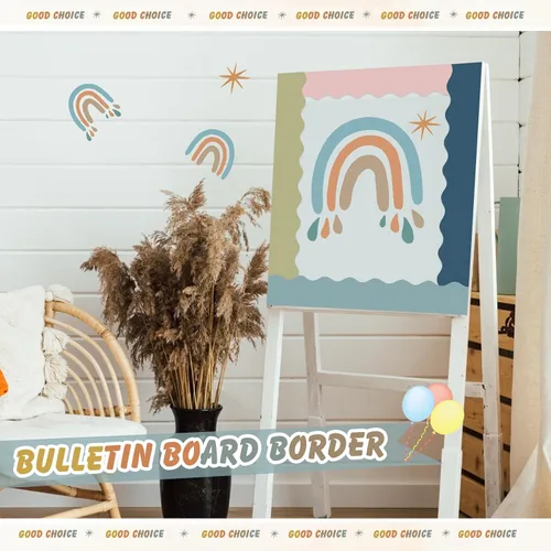 Vista 6 de Containlol - Tablero de anuncios bohemio, bordes de 118 pies de regreso a clases para tablón de anuncios para verano, escuela, aula, oficina, pared