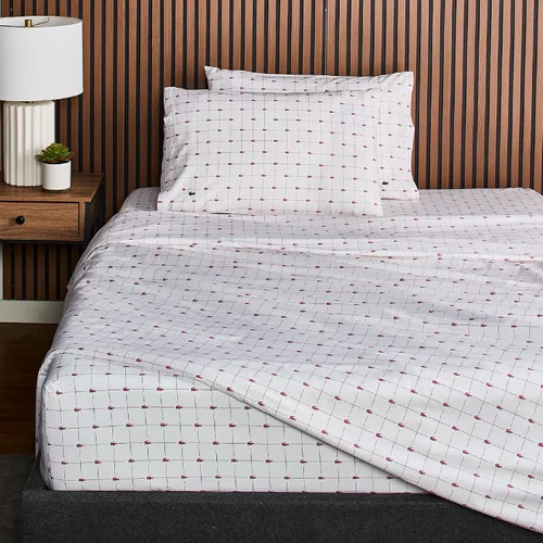 Vista 3 de Lacoste Slice - Juego de sábanas de percal 100 % algodón, 3 piezas – Fresco, marcado, mate y duradero, certificado Oeko-Tex – Estampado, Rosa Rosa