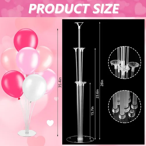 Vista 2 de Gejoy Juego de 4 soportes de globos rosas para centros de mesa, soportes de látex para globos de mesa para baby shower, cumpleaños, boda