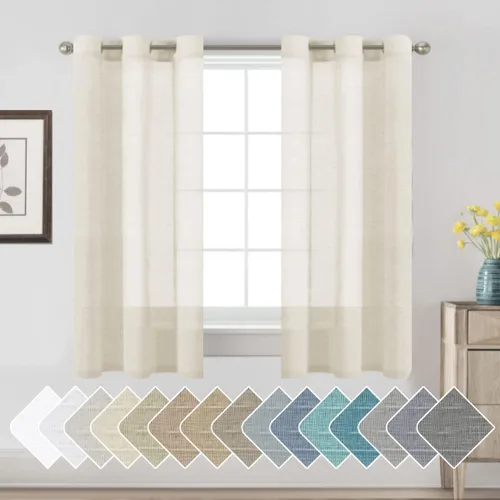 Vista 50 de H.VERSAILTEX Cortinas de lino de mezcla natural para sala de estar/cortinas de lino semitransparentes reductoras de luz de 54 pulgadas de largo