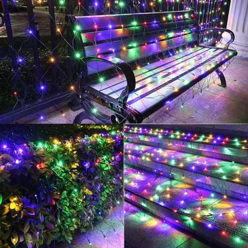 Vista 6 de LYHOPE - Luces de red de Navidad de 12 x 5 pies, 360 luces LED, 8 modos, luces de malla de alambre verde de bajo voltaje para decoraciones