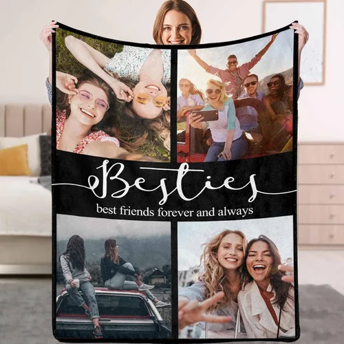 Vista 13 de YESCUSTOM Manta personalizada de Friends Forever con collage de fotos y texto, manta personalizada para mejores amigos, mejores amigos, cumpleaños