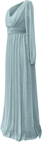 Vista 6 de Vestido bohemio para mujer, Brillante, Vestidos Fiesta cóctel, lentejuelas, fluido, largo, midi, cintura fruncida