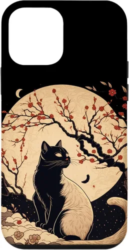 Vista 16 de Kawaii black cat japanese with cherry blossom anime style Case for iPhone 16
