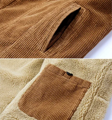 Vista 6 de Chaqueta de pana para hombre, abrigo de vaquero cálido con cuello de piel