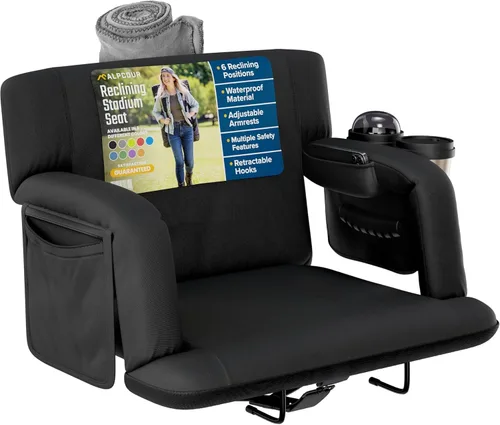 Vista 18 de Asientos de estadio reclinables para gradas con respaldo – Cojín ancho para silla de grada, reposabrazos, bolsillos grandes y múltiples