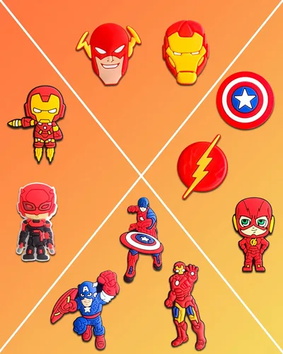 Vista 3 de 25 dijes de superhéroe para decoración de zapatos de zueco, accesorios de héroe de dibujos animados para adultos, Metal no precioso., No es una
