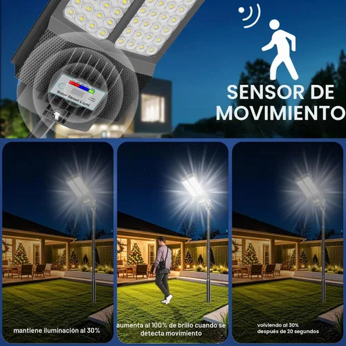 Vista 7 de Luz solar de calle de 7000 W, luces solares comerciales impermeables al aire libre, 200 luces LED de alto brillo, luces solares de estacionamiento