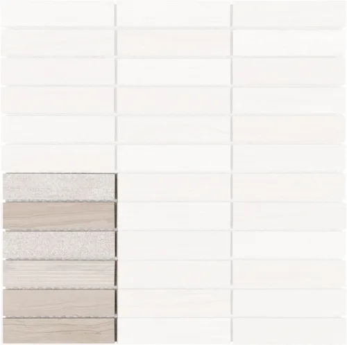 Vista 8 de Modket Mármol de roble blanco apilado mezclado con textura piedra azulejo malla montado en muro TDH60MO (1 hoja)