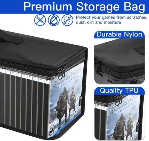 Vista 4 de Video Games Storage Bag Compatible with PS5 PS4 PS3 Xbox One Games, Portable Carrying Case Holds Around 30-35 Game Discs, TPU Clear Games Holder