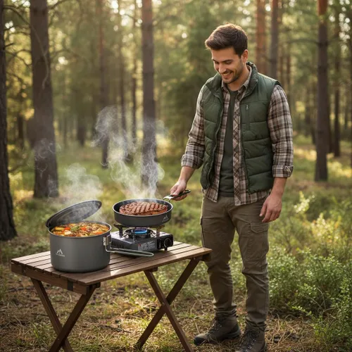 Vista 7 de THTYBROS Camping Cookware Set 3.3L Pot 1.4L Pan Hard Anodized Aluminum