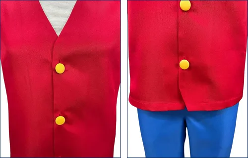 Vista 5 de MRHALLCOS Disfraz de Luffy de una pieza para cosplay, abrigo rojo, pantalones cortos azules