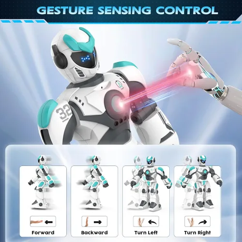 Vista 3 de VATOS - Robot a control remoto para niños extra grande, juguete RC programable de 15.4" con canto, baile, detección de gestos y control de voz