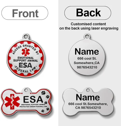 Vista 3 de HOPELF Etiqueta ESA personalizada grabada – Etiquetas de animales de apoyo emocional personalizadas para perros y gatos – Insignia de nombre
