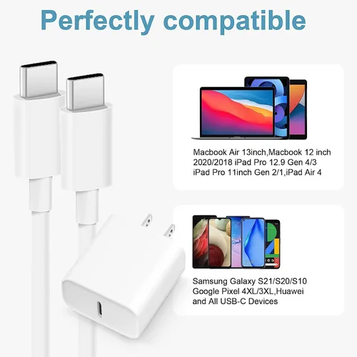 Vista 3 de Cargador USB-C de carga rápida de 20 W para iPhone serie 16/15 con cable tipo C de 6 pies, compatible con iPad Pro, iPad Mini, AirPods