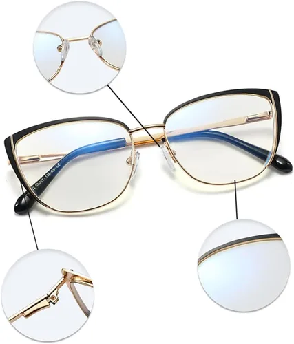 Vista 7 de Gafas de bloqueo de luz azul retro para mujer, marco de metal, gafas de ojo de gato