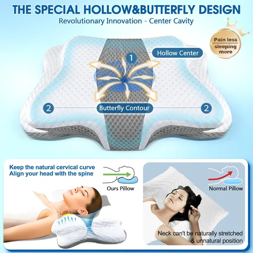 Vista 3 de CHxxy Memory Foam Pillows, Cervical Pillow for Neck and Shoulder Pain Relief, Ergonomic Contour Bed Pillow, Soft for Side Sleep Stomach Sleeping and