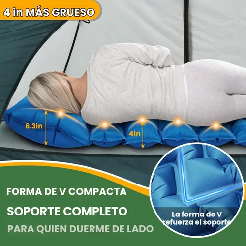Vista 2 de Colchoneta para dormir, almohadilla de dormir compacta para acampar con almohada bomba de pie integrada, colchoneta inflable para viajes