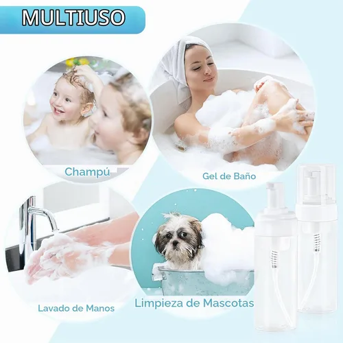 Vista 8 de TMLECE - Botellas dispensadoras de jabón espumoso de tamaño viaje de 5.1 Transparente