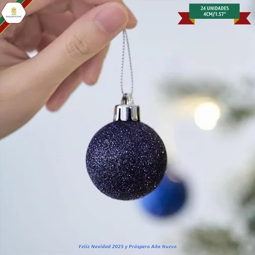 Vista 5 de Paramexview® Juego de 24 bolas de Navidad, 40mm/1.57", bolas colgantes para árbol de Navidad inastillables, decoración con gancho precolocado Azul
