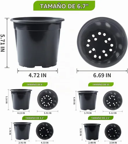 Vista 2 de Oubest Paquete variado de 50 macetas de plástico para plantas, varios tamaños, macetas de plántulas con agujeros de drenaje, macetas para interiores