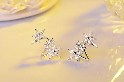 Vista 2 de NewZenro Aretes de plata de ley chapados en plata de ley con circonita cúbica para mujeres y niñas cartílago a la moda trepadora clip de circonita