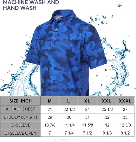 Vista 5 de DEOLAX Polo para hombre que absorbe la humedad, ajuste seco, camisa de golf para hombre, ajuste regular, estampado de moda, polo de manga corta