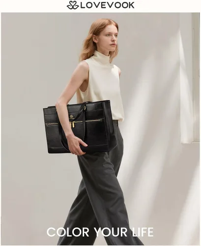 Vista 2 de LOVEVOOK Bolsa para laptop para mujer, bolsas tote de trabajo vintage de 15.6 pulgadas para mujer, bolsa de cuero para maestros, bolso grande