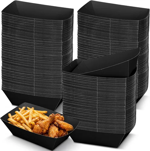 Vista 13 de Uiifan 200 bandejas de papel desechables para alimentos y barcos, resistentes a la grasa, bandeja de cartón para perros calientes, soporte para Azul