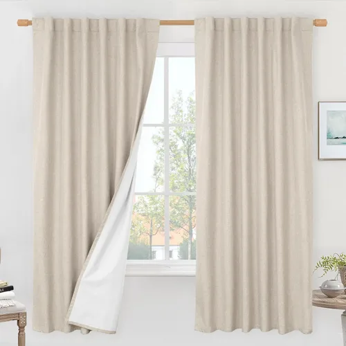 Vista 80 de LAMIT Cortinas opacas cortas de lino de 30 pulgadas para ventanas de cocina sobre el fregadero, cortinas de café texturizadas de lino marfil