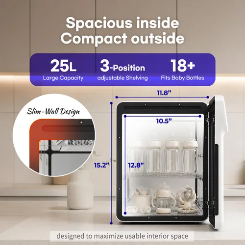 Vista 3 de HubiBaby Smart UVC LED Desinfectante y secadora para biberones, control de aplicación y ajustes de tiempo personalizados, capacidad XL para 18