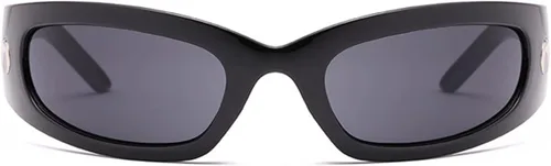 Vista 3 de PEGH Gafas de sol redondas envolventes Y2K modernas modernas modernas modernas color negro decoración de luna