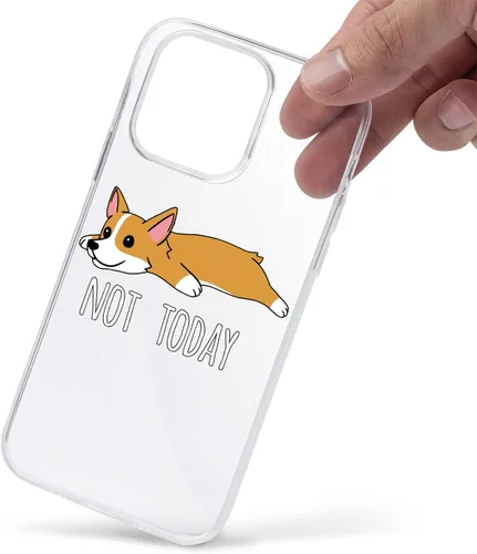 Vista 2 de Funda transparente para iPhone 12, iPhone 12 Pro, Not Today Lazy Corgi divertido diseño de perro de mascota, flexible, suave, TPU a prueba