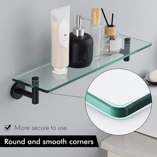 Vista 4 de KES Estante de baño de vidrio con vidrio templado de 8 mm de grosor y soportes negros mate de acero inoxidable SUS 304 de 20 pulgadas, organizador