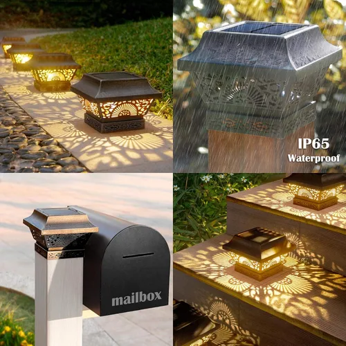 Vista 14 de DenicMic Luces solares para postes de metal impermeables para exteriores Negro