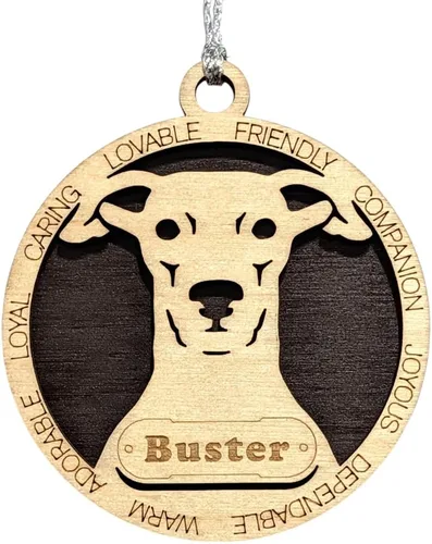 Vista 207 de Adorno de Navidad personalizado para perro Cavalier King Charles Spaniel, redondo de 3 pulgadas, madera cortada con láser de 2 capas, nombre y texto