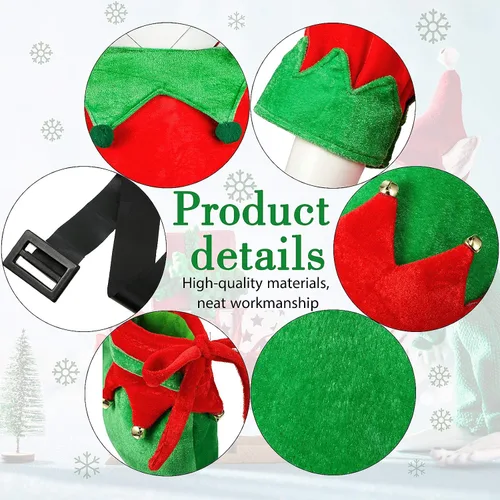 Vista 3 de Syhood 4Pcs Girl Christmas Elf Costume Santa's Helper Costume Elf Outfit Dress with Elf Hat Shoes Belt Striped Stocking