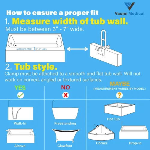 Vista 2 de Vaunn Medical - Riel de seguridad para bañera de altura ajustable, extensión extra de 17 a 20 pulgadas de alto, compatible con la ADA, mango