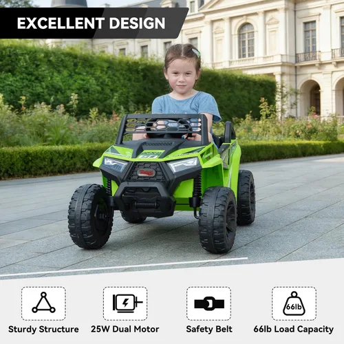 Vista 2 de TOBBI Camión de juguete eléctrico para niños de 12 V, UTV accionado para Verde fluorescente