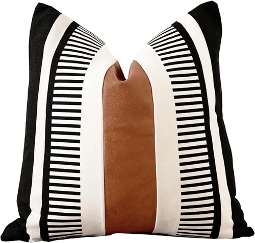 Vista 19 de Juego de 2 fundas de almohada bohemias a rayas de 16 x 16 pulgadas, fundas de almohada de cuero modernas para sofá, cama, decoración de granja