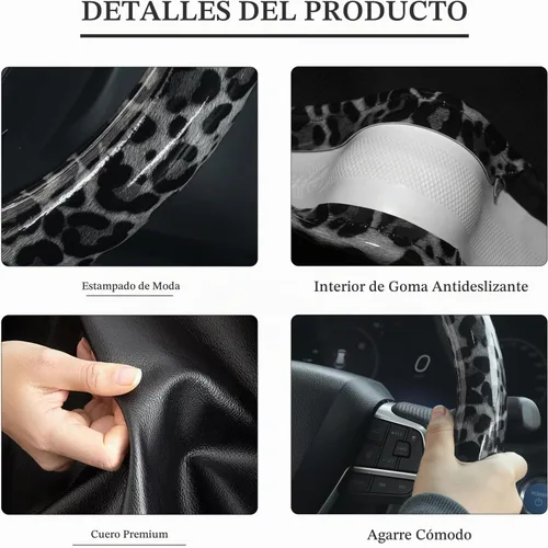 Vista 4 de KAFEEK Funda para volante de leopardo negro, 15 pulgadas