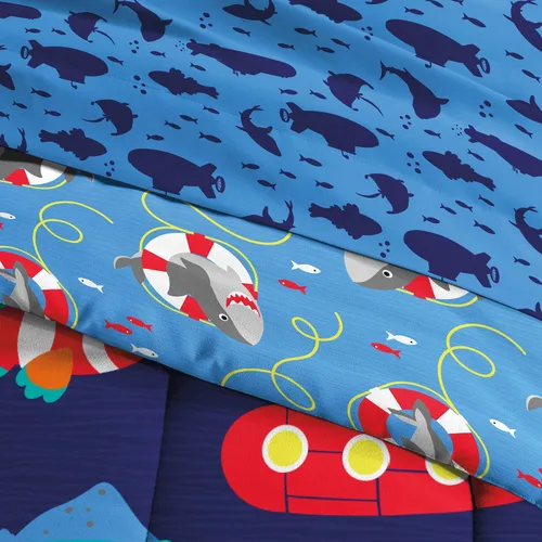 Vista 14 de Dream Factory Dinosaur Blocks - Juego de edredón de microfibra ultrasuave para niños, color azul, tamaño individual Bloques de dinosaurios azules