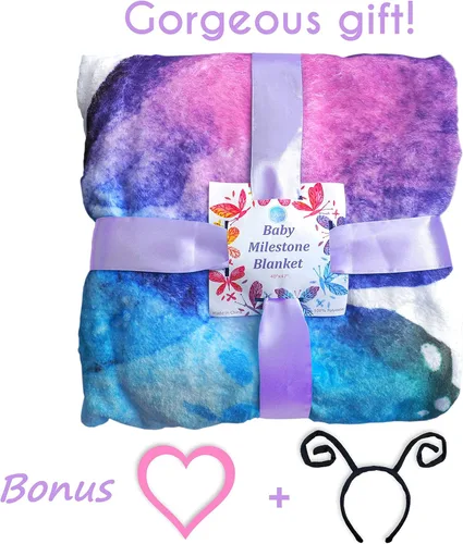 Vista 2 de Evovee Manta mensual para bebé, niña, niño, unisex, género, neurtal, mes, fotografía, telón de fondo, accesorios para recién nacidos, decoración