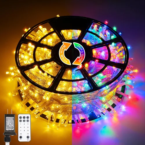 Vista 43 de JMEXSUSS 150 luces LED azules de Navidad para interiores y exteriores, luces de cadena conectables de 59 pies con enchufe, 8 modos de luces de hadas