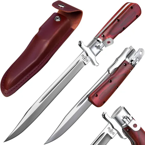 Vista 13 de Grand Way Cuchillo plegable de hoja larga – Cuchillos afilados para caza, senderismo, campamento, supervivencia táctica y trabajo para hombres
