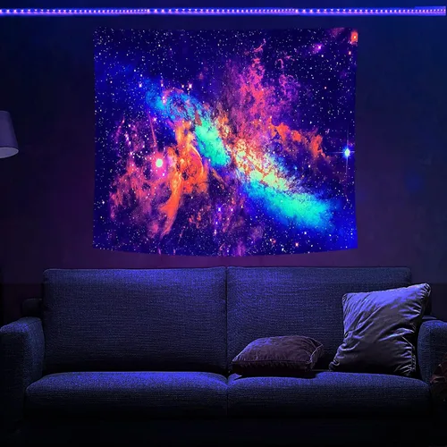 Vista 14 de PSYHILAR Blacklight Tapestry - Póster para colgar en la pared, diseño de galaxia, nebulosa, estrellas, galaxia, nebulosa, universo neón, reactivo a