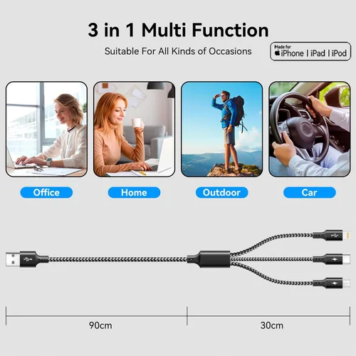 Vista 7 de ASICEN Cable de carga múltiple 3 en 1, cable de carga múltiple trenzado, cable de carga USBC, cable de carga USB universal con puerto tipo C/micro