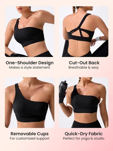 Vista 5 de Verdusa Sujetador deportivo de entrenamiento con un hombro descubierto para mujer, brasier deportivo para yoga
